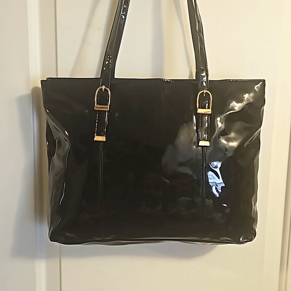 NWOT, Almondo Patent Leather Tote, Black, Handles, 2 Separate Zip Compartments
